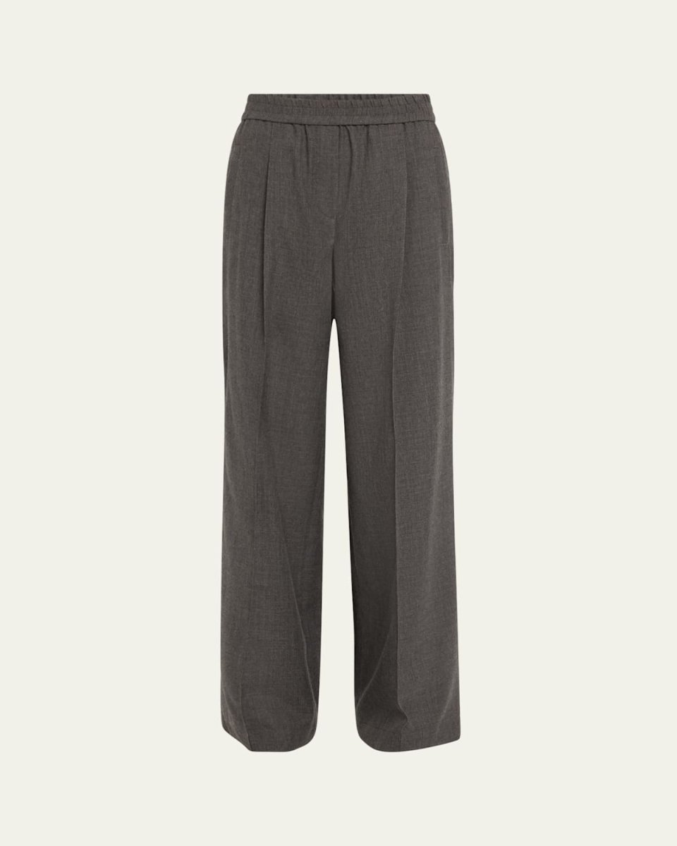 Wool Flannel Wide-Leg Pants with Pleated Detail